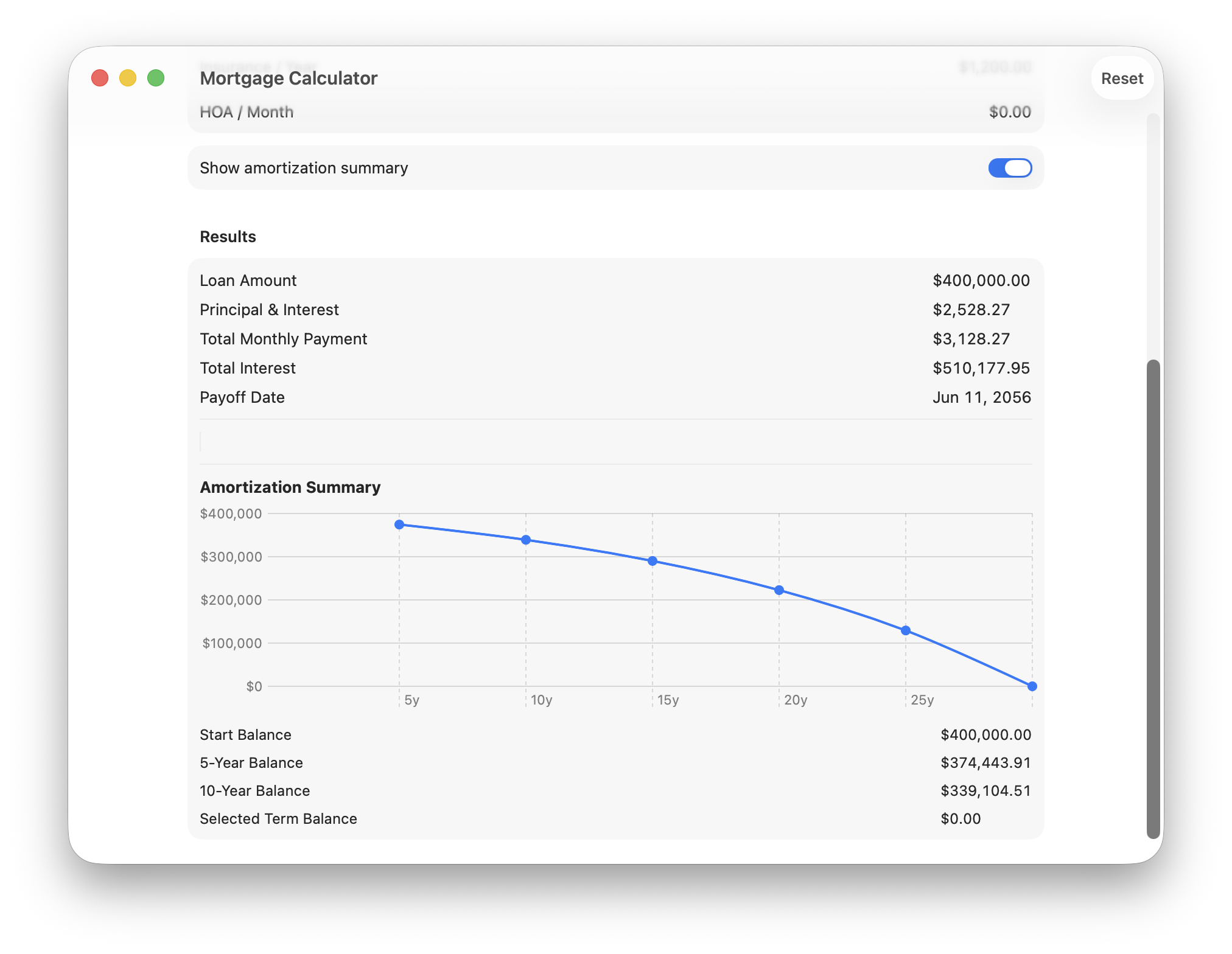 Mortgage Calculator app example.