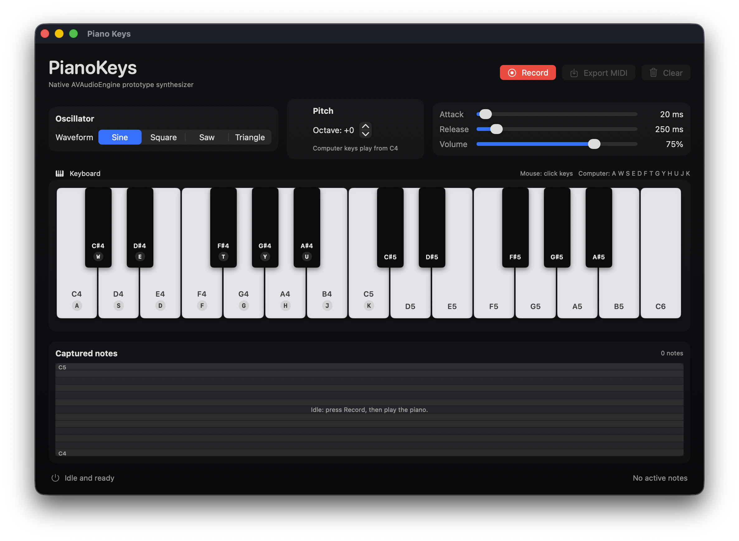 Synthesizer app example.